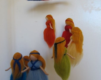 Needle Felted Rainbow Mobile, Baby, Guardian Angel, Christening Gift ...