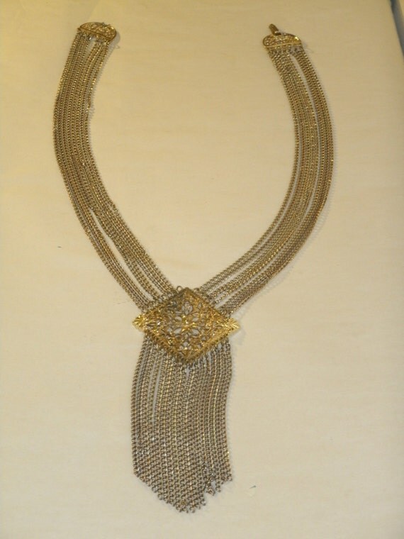 Metal Chain Hanging Statement Necklace Long Flowing Gold Tone