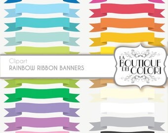 Rainbow ribbon banners cliparts Tags Digital Clip Art. Label frame Clipart Printable Instant Download for Commercial Use. PNG