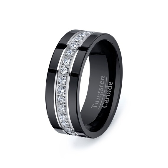 Rare Black Tungsten Carbide Ring With Brilliant by TungstenOmega