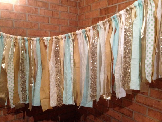 Mint Gold Sequin Fabric Banner Garland - Wedding, Baby Shower, Nursery, Crib Garland, Decorations - Trend Alert