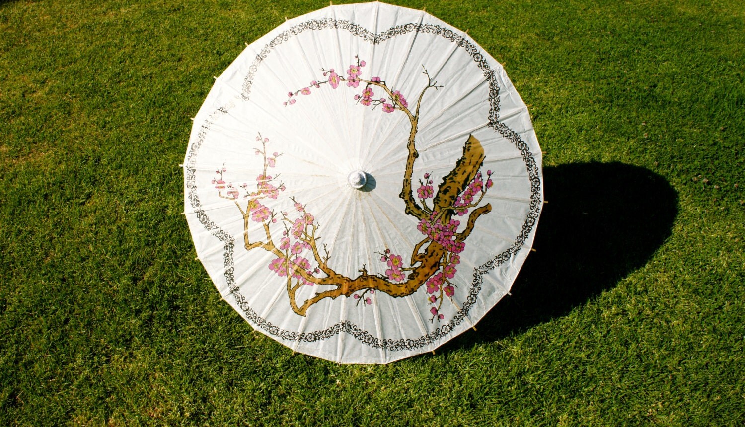 Paper Parasol. Paper Umbrella. Vintage. Pink Cherry Blossoms.