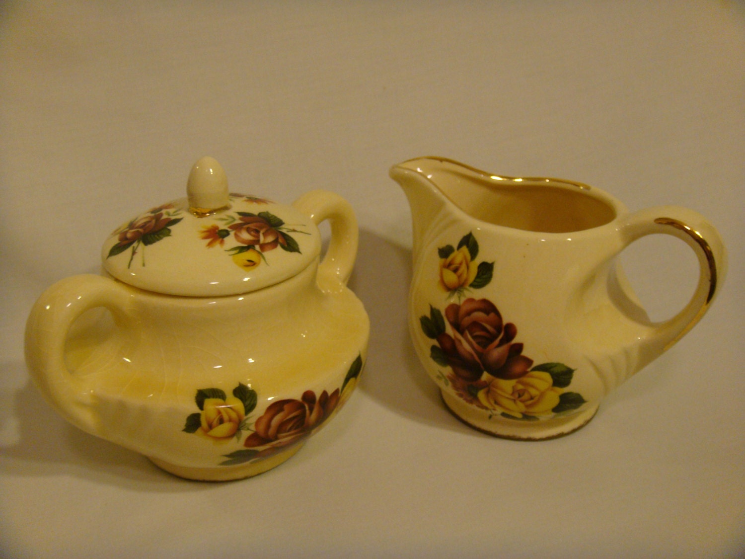 Sugar and Creamer Set Rustic Floral Kitchen by LyndaJeansVintage