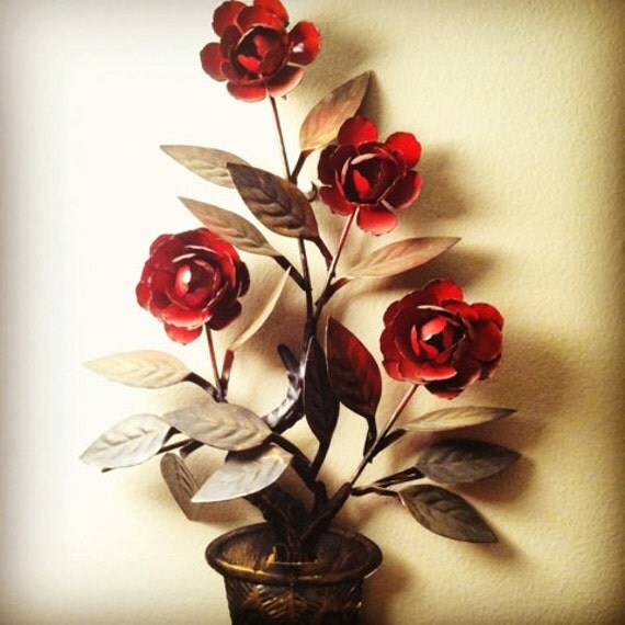 Metal Roses Wall Hanging Decor Painting Art Copper Tin Brass