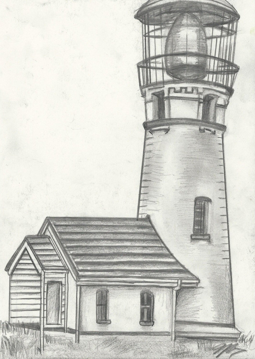 Items similar to Original pencil drawing of Lighthouse. (print