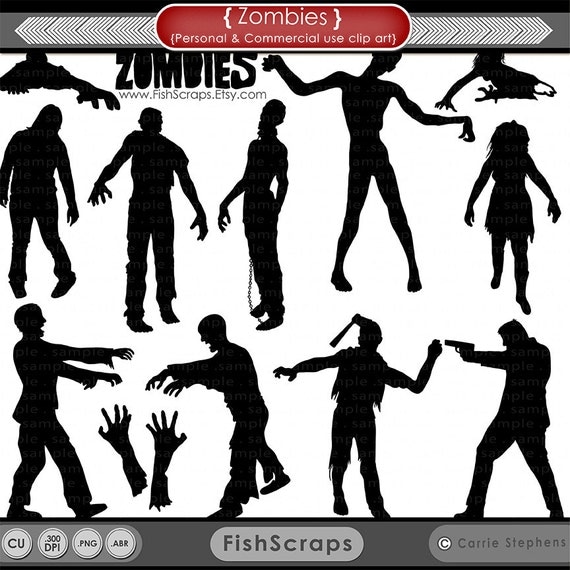 Zombie Silhouettes Halloween Clipart Zombie Clip Art Png Digital Stamps Ps Brushes 4895