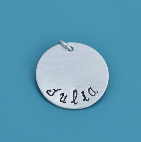 Personalized Name Charm Engraved Circle Charm Hand Stamped