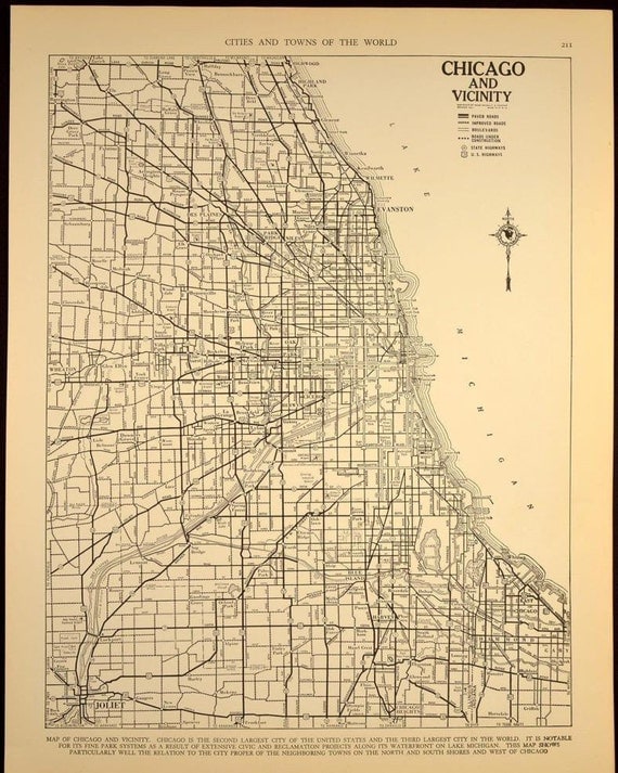 Vintage Street Map Chicago Illinois 1930s by VintageBooksPaper