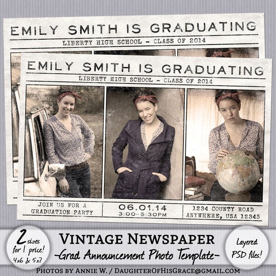 Items similar to Vintage Graduation Announcement - Old Fashioned Newspaper Grunge - 2 sizes ...