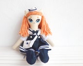 AmÃ©lie Sailor - Handmade kitty art doll - OOAK soft doll - Nautical nursery decor - Unique doll - Christmas gift for girl - Baby shower gift