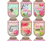 Digital Shabby Chic Romantic Valentine Mason Jar Tags / vintage kraft paper collage sheet / two sizes / downloadable / printable Il_170x135