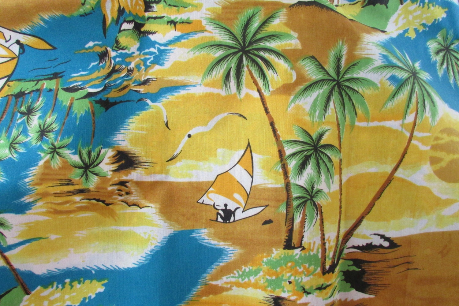 140902 Hawaiian Print Fabric / Retro 1950s Style by CajunRabbit