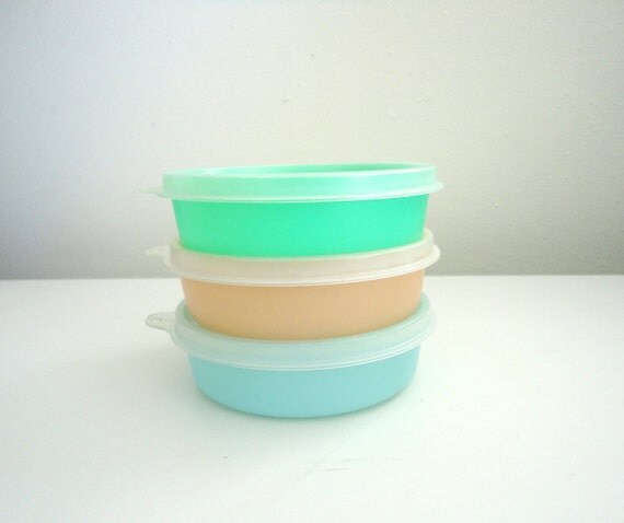 Vintage Tupperware Rectangle Containers with Lids in Green