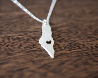 i heart Israel Necklace - I heart Palestine Necklace - Israel Country Necklace I Love Israel Map Necklace Jewish Jewelry Holy Land Necklace