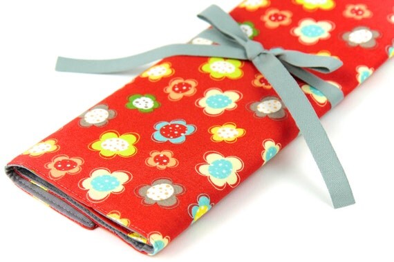 Knitting Needle Case - Zippee - Large Organizer 30 Gray Pockets for straights, circular, double pointed or paint brushes