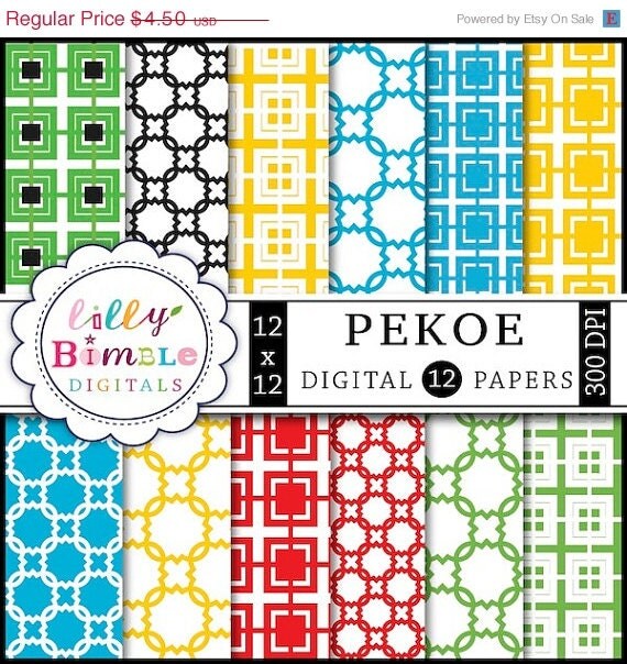 50% off Digital scrapbook papers Pekoe Commercial Use Included trellis, modern INSTANT DOWNLOAD quatrefoil Il_570xn