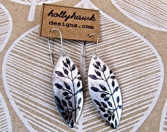 Silver Earrings with Hand Printed Flora Oblong * SALE * Coupon Codes