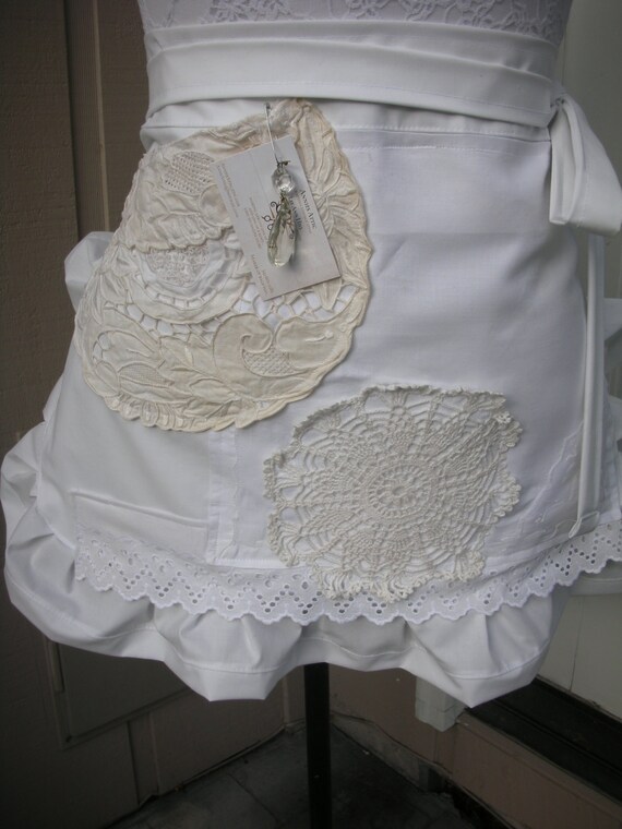 Bride Aprons - Aprons with Lace - Womens Lace Aprons - Shabby Chic Aprons - Cottage Chic Aprons - White Lace Aprons - Annies Attic Aprons