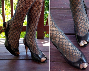 PEEP Toe 1980's 90's Vintage Black Leather Slingback Heels with Leather Soles // by Stanley PHILIPSON // size 9 M