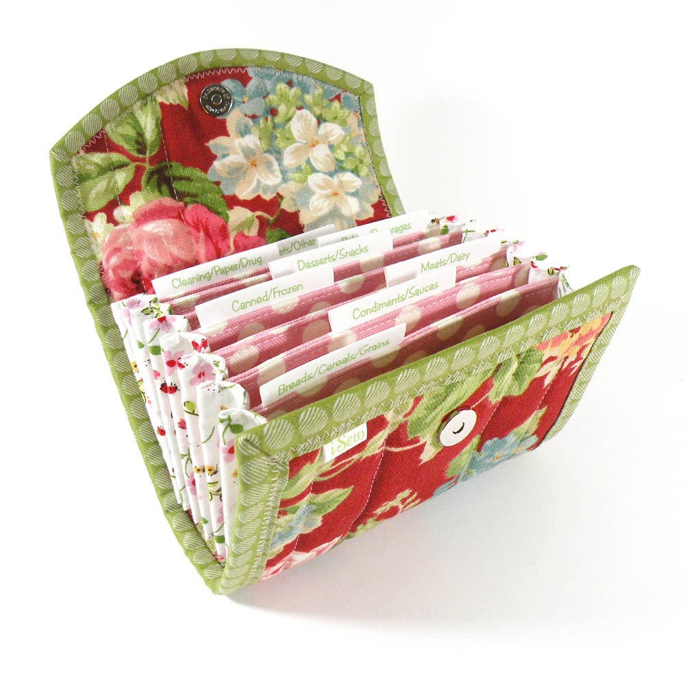 Mini Coupon Organizer Pretty Red Floral Coupon Wallet