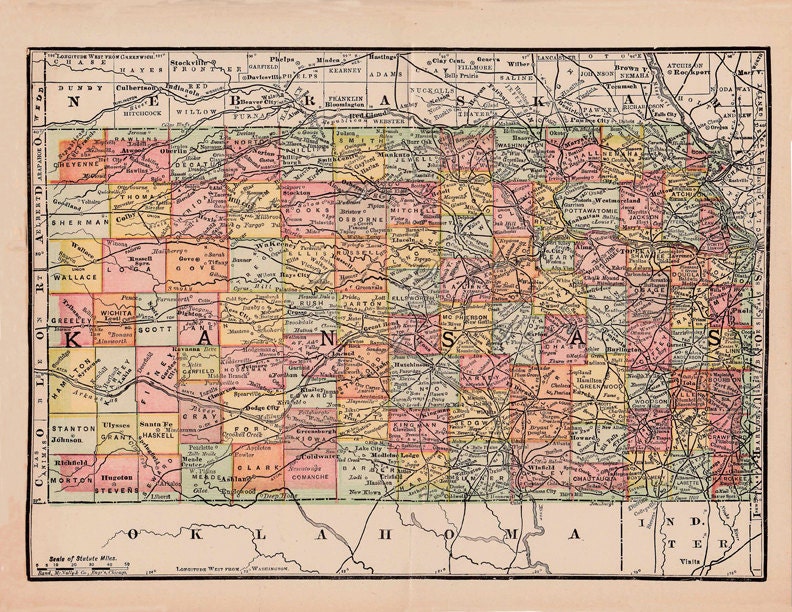 map of Kansas from 1890 a vintage printable map no. 363.