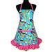 Snack Foods Retro Kitchen Apron For Women , Teal and with Hot Pink Ruffle