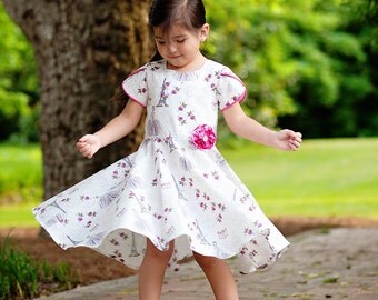 Tulip Sleeve Dress Pattern for Girls PDF Download - sizes 2 through 10