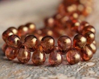 Rose Gold Topaz Luster Czech Glass 4x6mm Teardrop : 50 pc