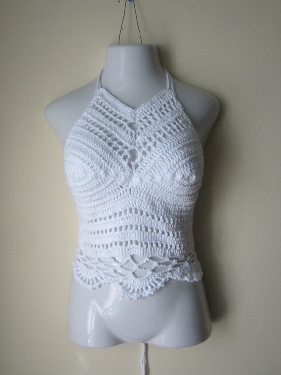 Crochet tank halter top crochet tank top white by Elegantcrochets