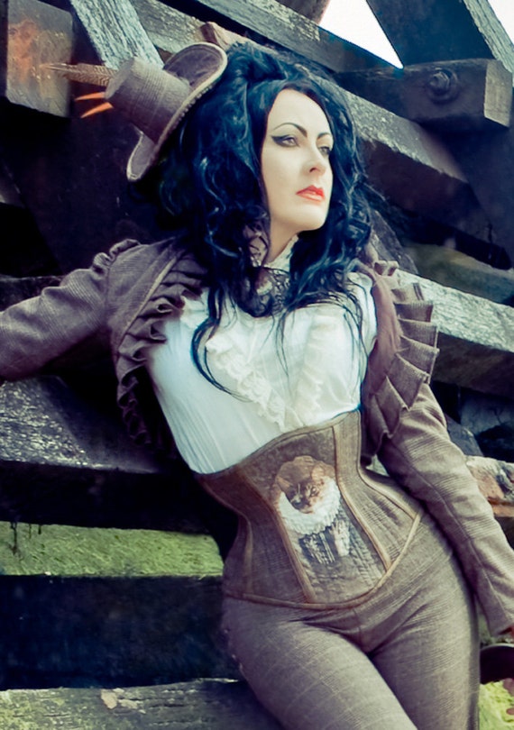 Pirate Cat Tweed & Leather Corset, Steampunk, Custom Size by emeraldangel steampunk buy now online