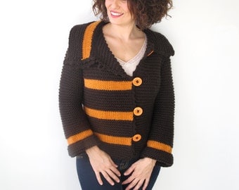 Brown - Orange Retro Cardigan by Afra