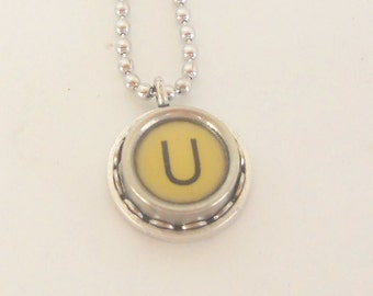Typewriter Key Necklace - Vintage - Initial Jewelry - ALL Letters Available - Typography Jewelry