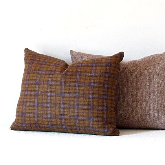 Brown Plaid Wool Pillow