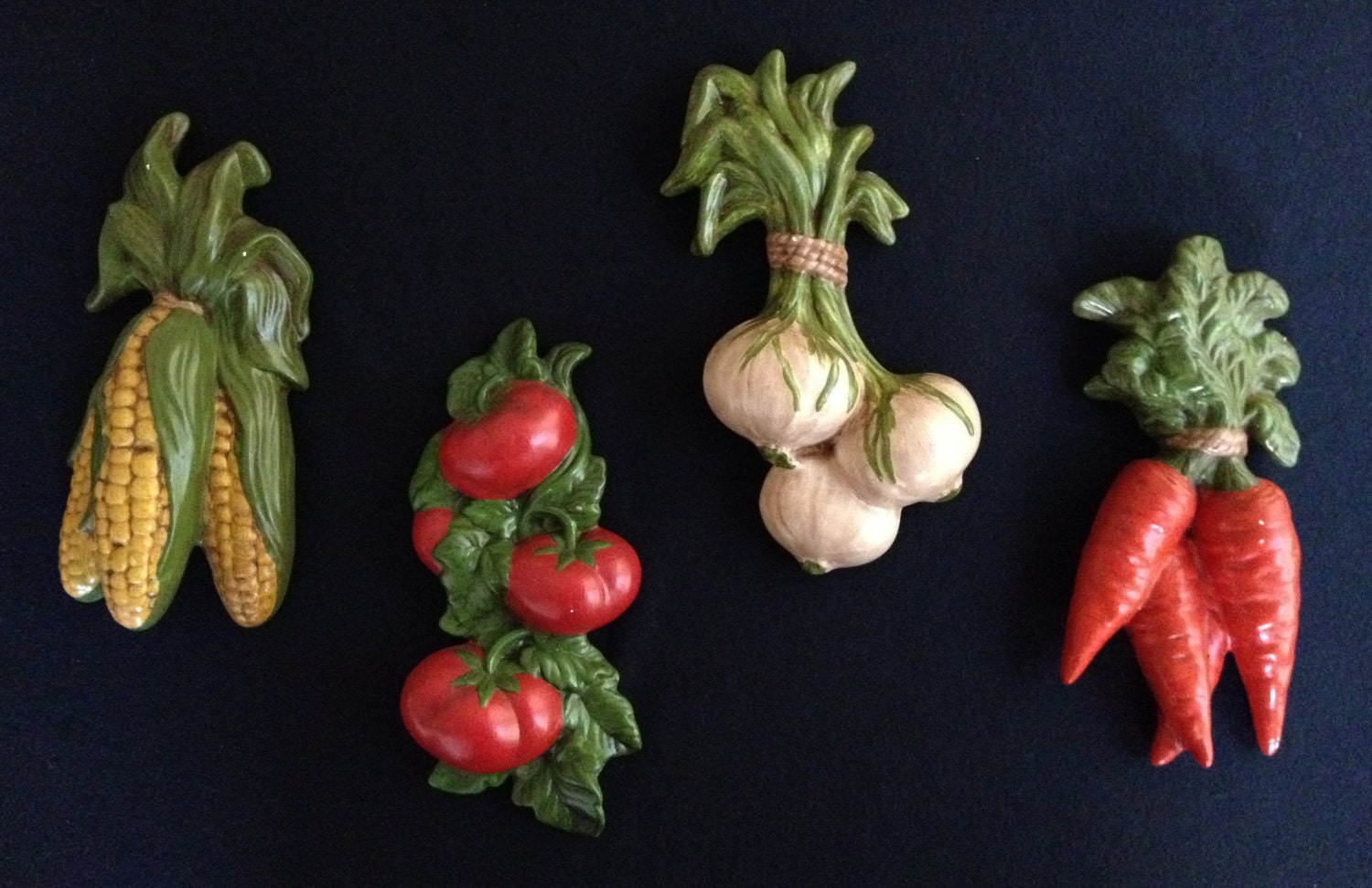 Vintage Ceramic Vegetable Wall Plaques Set of 4 Corn Tomatoes