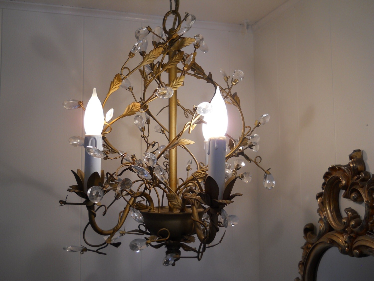 french or italian vintage petite gold tole birdcage chandelier