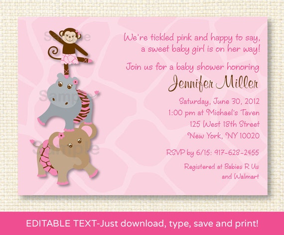 Tutu Jungle Animal Baby Shower Invitation EDITABLE TEXT Il_570xn