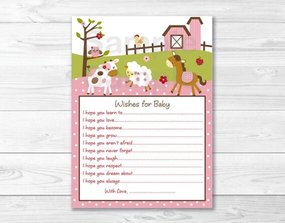 Pink Farm Animal Wishes for Baby Advice Cards INSTANT DOWNLOAD Il_570xn