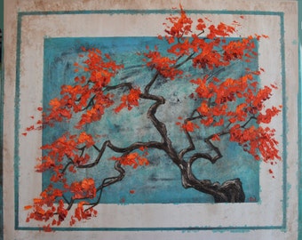 Red Bonsai Rain Original Oil Painting by sheriwiseman on Etsy