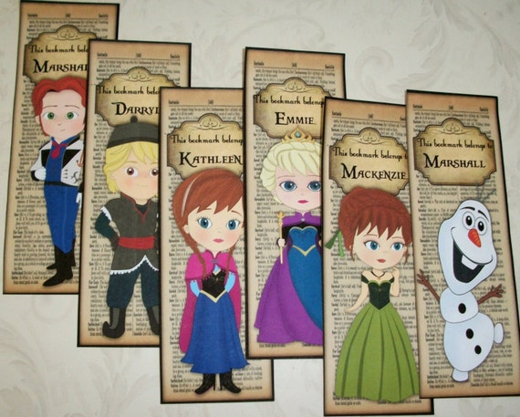 frozen bookmarks made to order set of 6 custom bookmarks