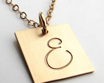 Gold Initial Necklace | Gold Letter Charm Necklace | 14K Gold Filled Letter Necklace | Square Charm Necklace | E. Ria Designs