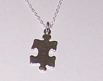 Sterling PUZZLE PIECE Pendant with Chain - Game, Autism Awareness