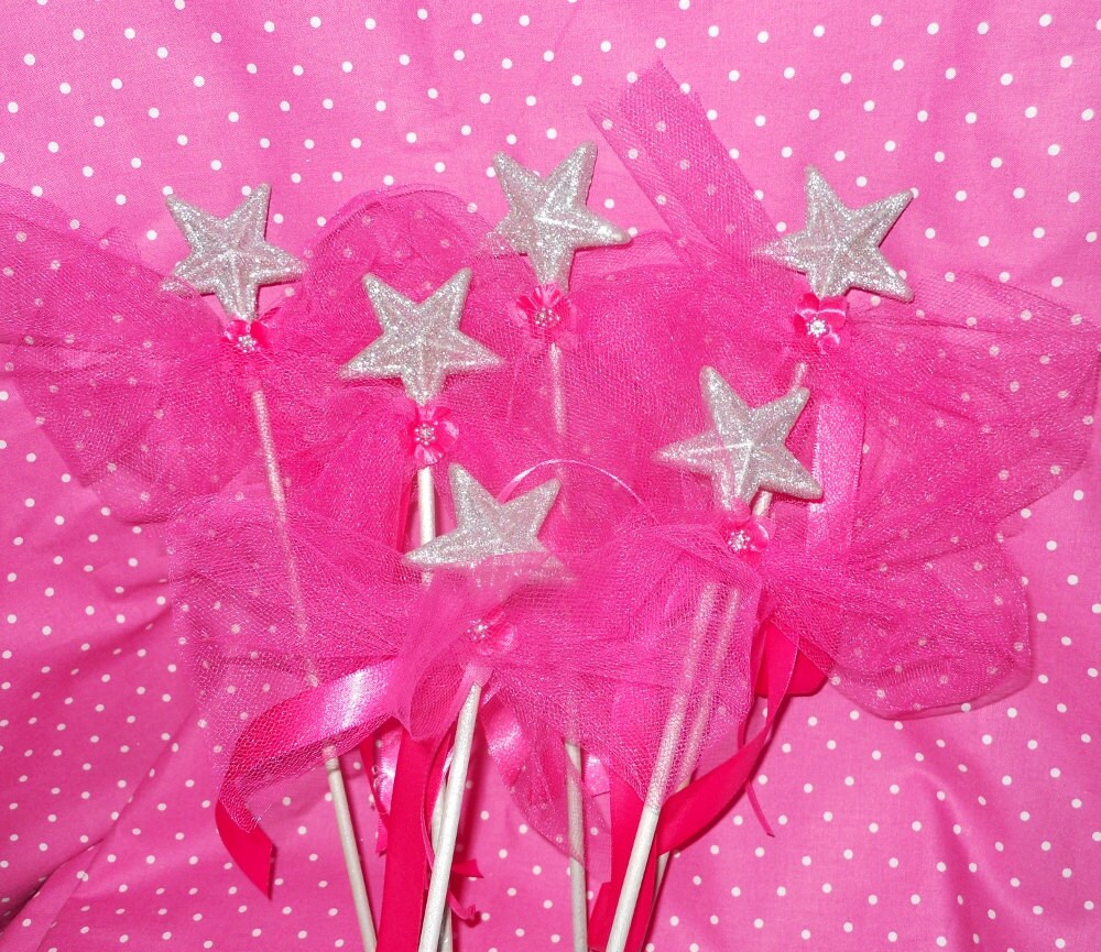 Bright Pink Princess Party Favor Wands set of 6