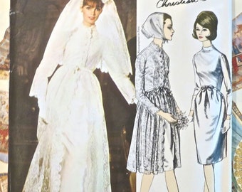 Vogue 1346 - Vintage 1960s Christian Dior Wedding Dress Pattern with Veil and Bridesmaid's Dress - Includes Original Sew-In Label