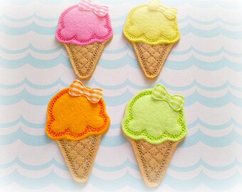Ice Cream Cone Appliques, Felt Ice Cream Cones, Ice Cream Appliques, Set of 4