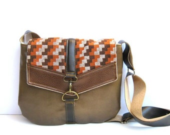 satchel • brown crossbody bag • vintage 1970s double knit in brown and ...