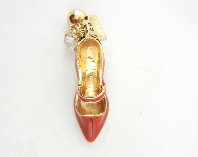 Red Epoxy Gold-tone High Heel with Beads and Tiny Purse and Bow Charms