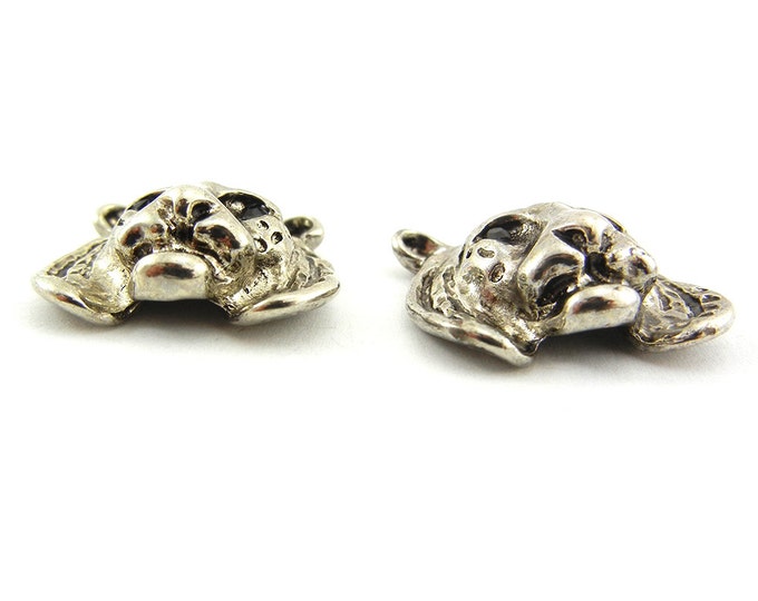 Pair of Antique Silver-tone Tiger Head Charms