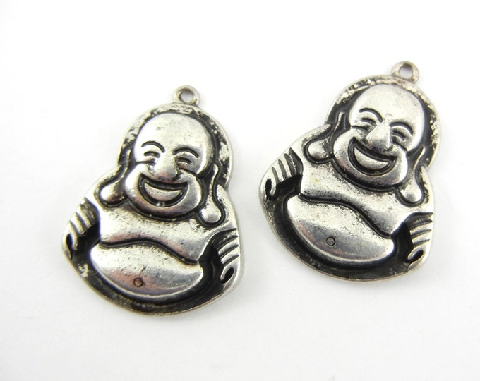 Pair of Antique Silver-tone Laughing Buddha Charms