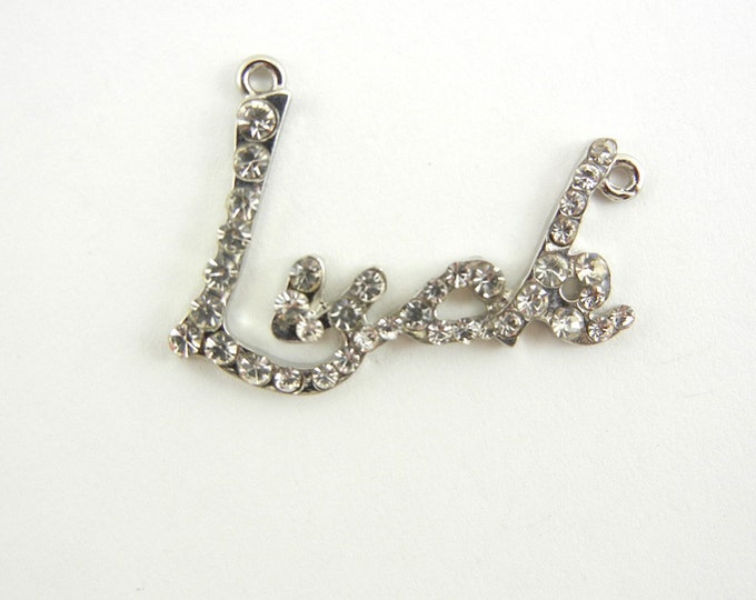 Silver-tone Rhinestone Luck Word Connector Pendant