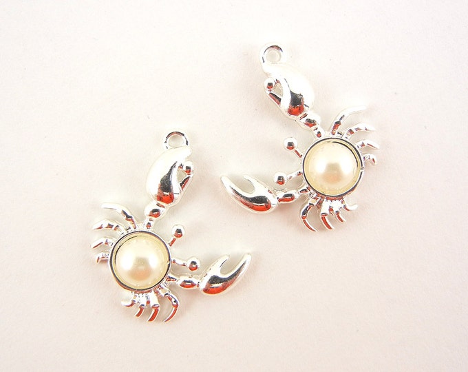 Pair of Bright Silver-tone Crab with Pearl Charms